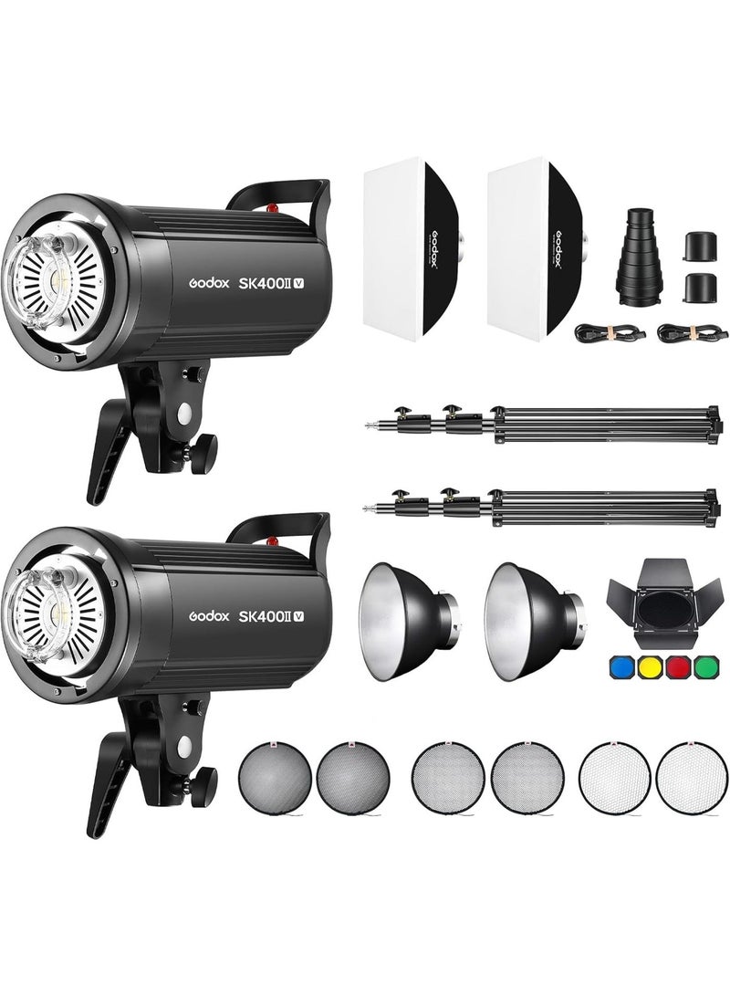 جودوكس طقم استوديو Godox SK400II‑V المزدوج – وحدتان فلاش 400 Ws، وحدة تحكم لاسلكية XT‑16، softbox، مظلات، وحقيبة نقل - Image 1